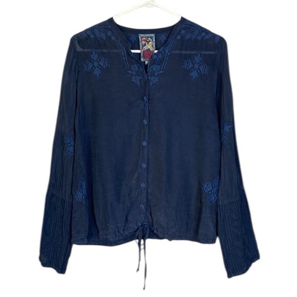 Johnny Was Cassio Jacket Blouse Blue Floral Embroidered Button Down Women's XS - Picture 2 of 6